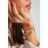 Stoffen armband hartjes - fuchsia - stainless steel