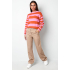 Gebreide gestreepte sweater - roze rood - maat l/xl