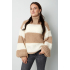 Warme gebreide gestreepte trui - beige - maat l/xl