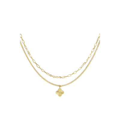 Tweelaagse ketting met bloem - goud - stainless steel