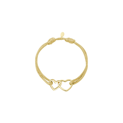 Stoffen armband hartjes - beige - stainless steel
