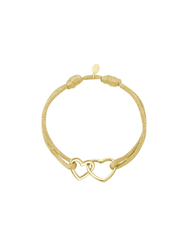 Stoffen armband hartjes - beige - stainless steel