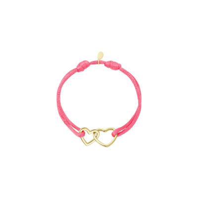 Stoffen armband hartjes - fuchsia - stainless steel