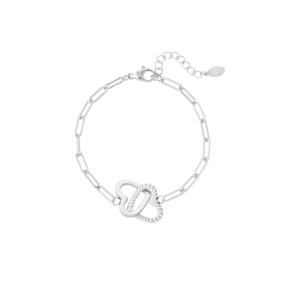 Schakelarmband hartjes - zilver - stainless steel