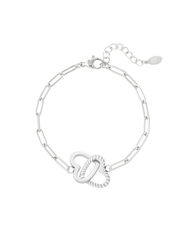 Schakelarmband hartjes - zilver - stainless steel