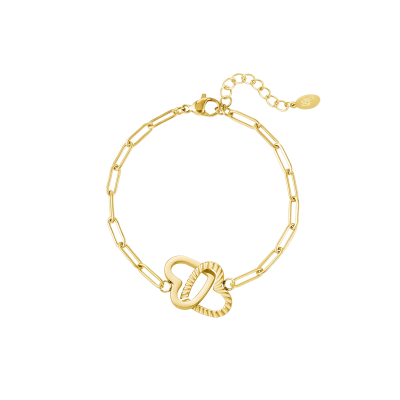 Schakelarmband hartjes - goud - stainless steel