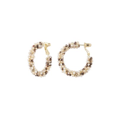 Oorbellen glaskralen herfst - beige goud