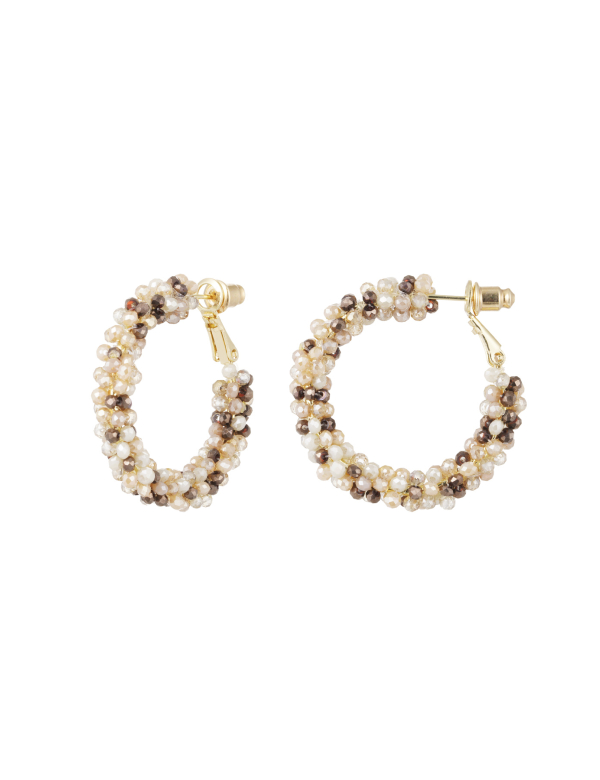 Oorbellen glaskralen herfst - beige goud