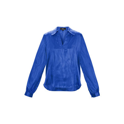 Satijnen blouse met print - blauw - maat m