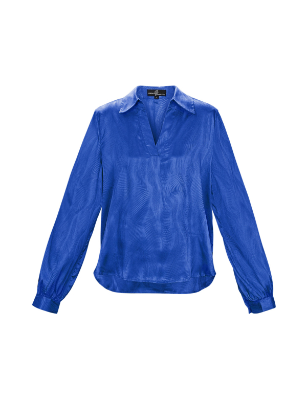 Satijnen blouse met print - blauw - maat s