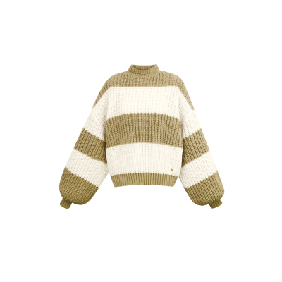 Warme gebreide gestreepte trui - beige - maat l/xl