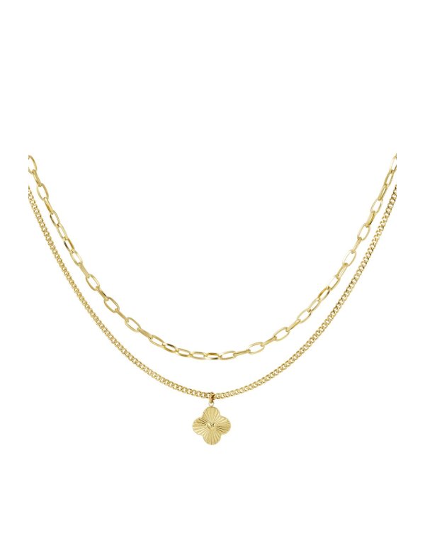 Tweelaagse ketting met bloem - goud - stainless steel